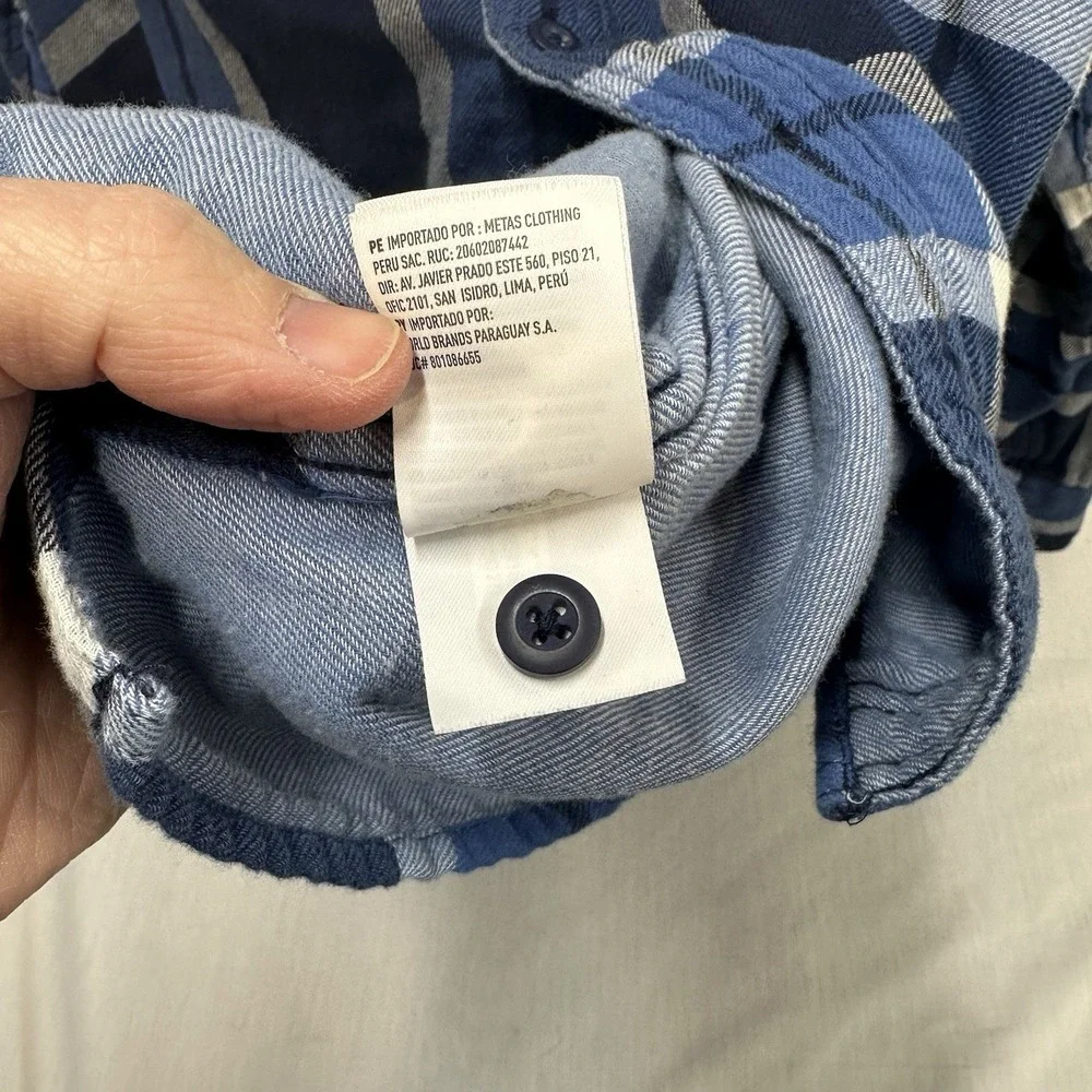 American Eagle Super Soft Flannel Button Plaid Front Shirt Sz XL Blue White - Picture 8 of 8